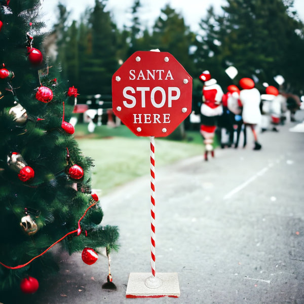 Metal Santa Stops Here Sign