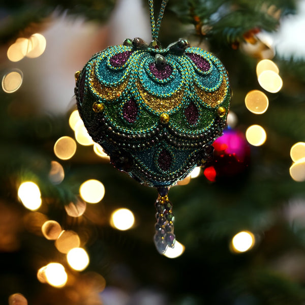 Peacock Colored & Jeweled Ornament
