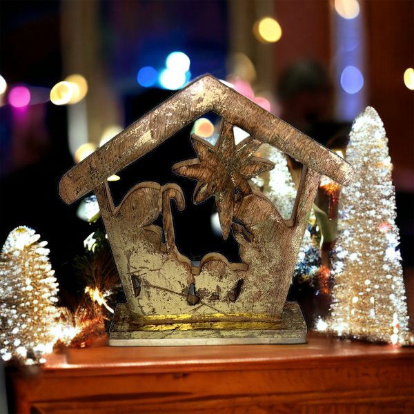 Wooden Manger Nativity Scene